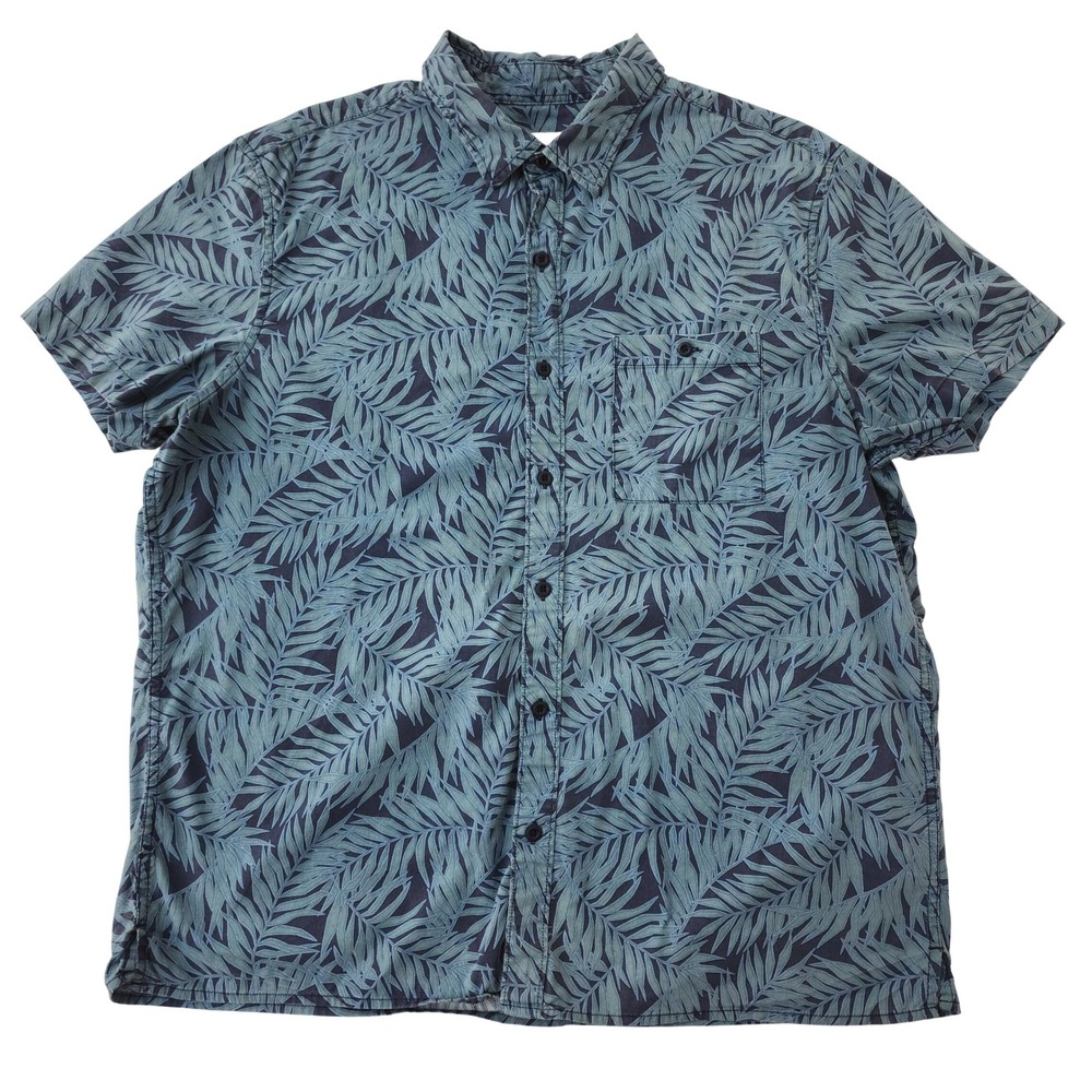 American Eagle Mens XL Flex Tropical Palm Leaf Print Short Sleeve Button Up